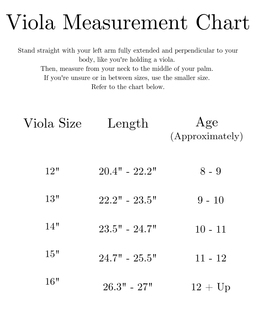 Viola Measurement Chart
