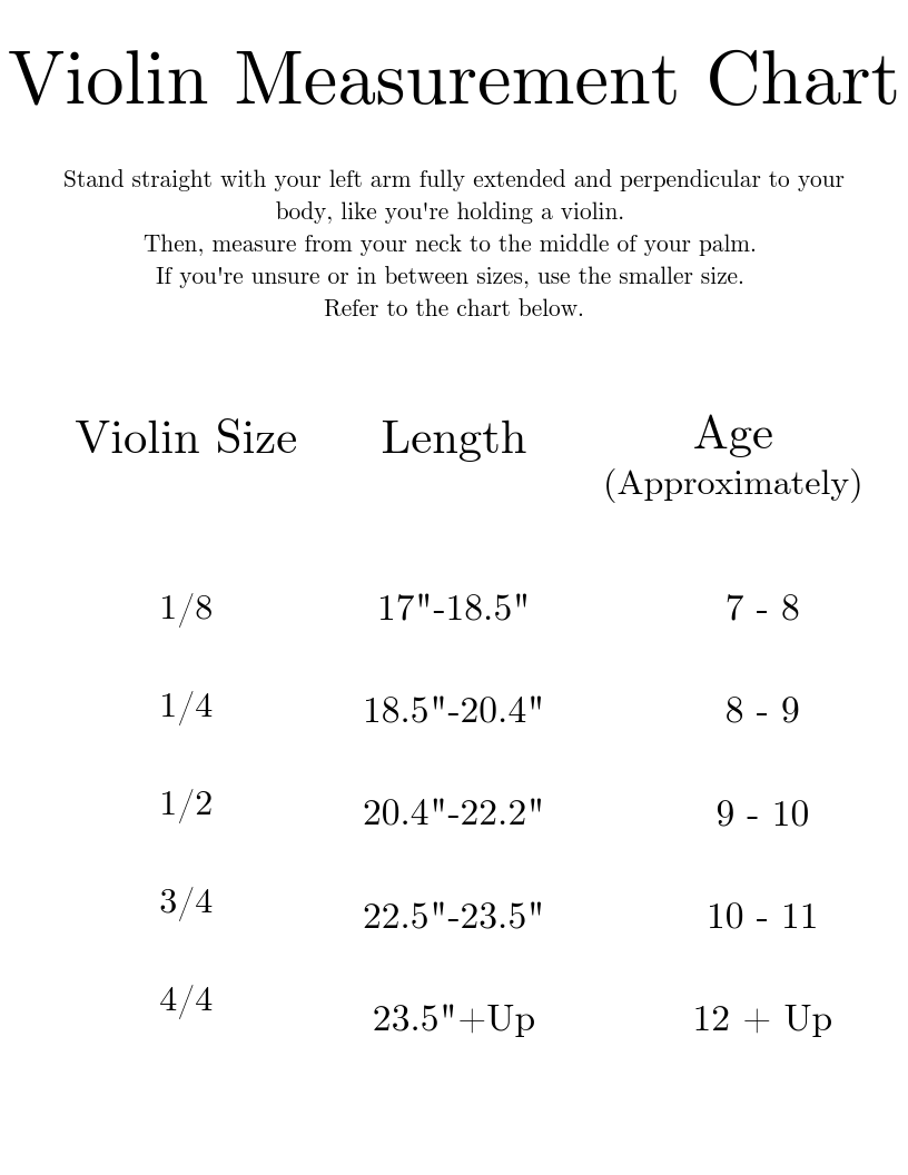 Violin Measurement Chart
